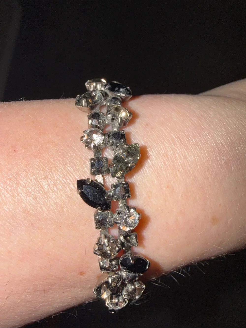 Black and Silver Crystal Floral Bracelet